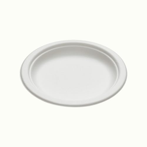 50 Pack, 15.5 cm Sugarcane Plates, 6 inch Disposable Plate, 100% Compostable Side Dish or Dessert Size Biodegradable Plate, for Hot and Cold Food, Eco-Friendly