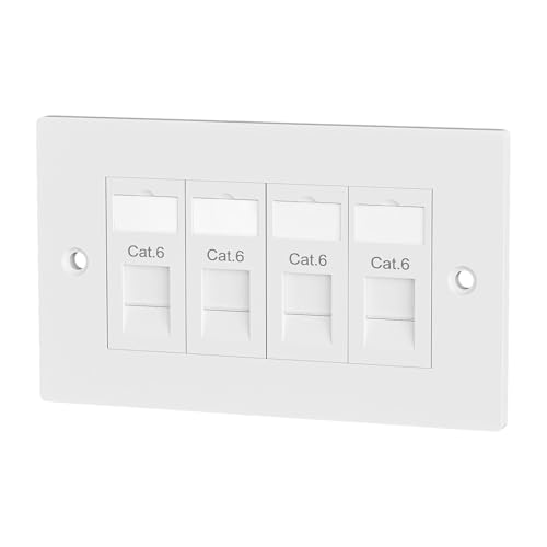 iwillink 4 Port RJ45 Socket Faceplate Wall Plate, Cat6 Single Port Ethernet Cable Networking Socket Box with Keystone Jack, Compatible with Cat5/Cat5e/Cat6 Cables
