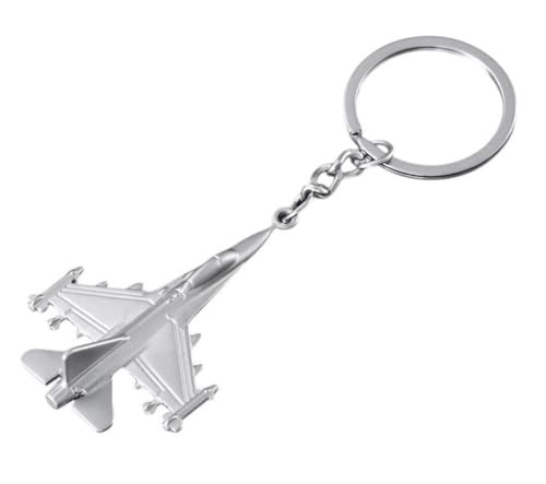 Llavero de avión de caza F16, fuerza aérea de acero plateado., plata, 7 x 4 cm