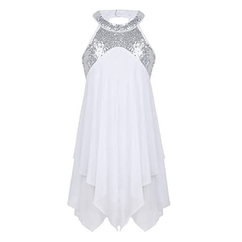 inhzoy Vestido de Danza Ballet para Niña Maillot Lentejuelas de Patinaje Artistico Vestido Gasa de Danza Contemporánea Disfraz Bailarina Niña Blanco 10 años Cover