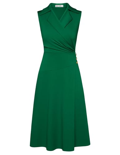GRACE KARIN Vestido midi acampanado con solapa y cuello en V para mujer, elegante, para graduación, cóctel, boda, invitada, para mujer, Reino Unido, verde oscuro, S