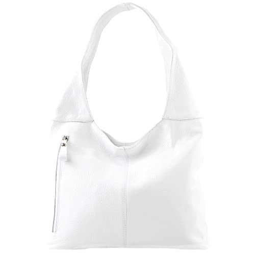 Image of modamoda de - T155 - Shopper shoulder bag large made of Italian leather, color: white