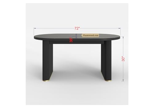 Image of Luxury 6-Seater Nano Composite Marble Top Dining Table - 72 inchx36 inchx30 inch | Black Neno Stone with Charcoal Louver Solid Wood Base & Brass Accents | Modern Elegant Dining Room Furniture