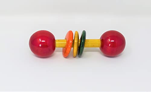 Image of A&A Kreative Wooden Rattle Handcrafted for Toddler Kids Children (Dumbell Rattle with Rings)