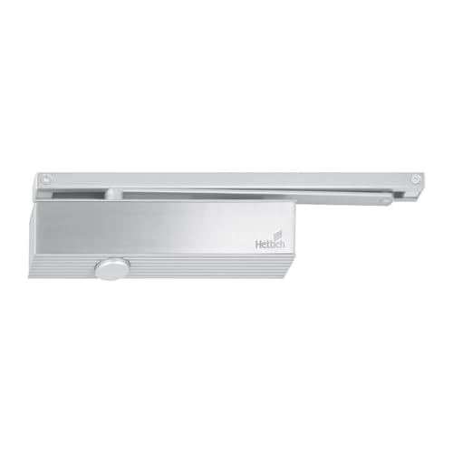 Image of Hettich HSS 31 Door Closer (EN 1-3) with Slide Rail B | for 750-950mm Door Width & 20-100kg Weight | Fixed Back-Check | EN1154 Certified, Fire Rated | 500,000 Cycles Tested | Silver Finish