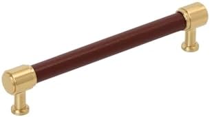 Signature Hardware 954066-6516 Lazzara 6-5/16 Inch Center to Center Brown Leather Bar Cabinet Pull - Champagne Bronze