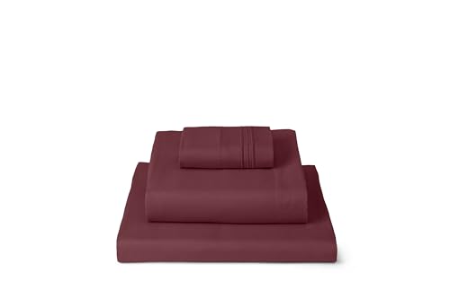 Image of Mellanni Twin Sheets Set - 3 PC Iconic Collection Bedding | Hotel Luxury, Extra Soft, Cooling Bed Sheets - Wrinkle, Fade, Stain Resistant (Twin, Burgundy)