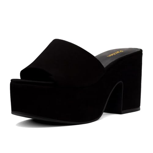 Pazzion Women's Open Toe Platform Slide Sandals Slip On Chunky High Heel Backless Mules Slippers Comfortable Daily Outdoor Shoes Size 4-16 US