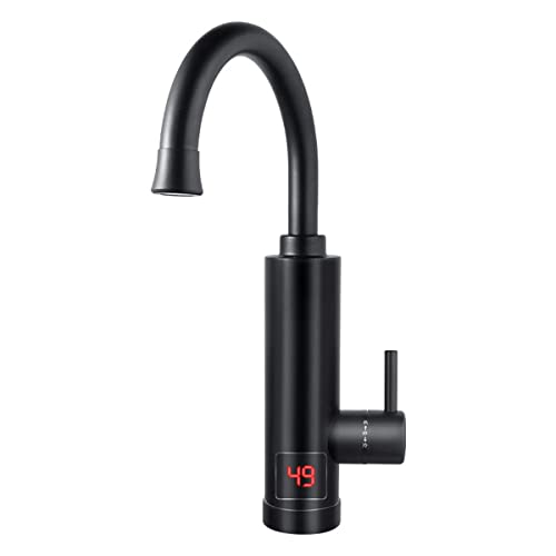 HMAKGG Cuisine Chauffe-Eau instantané 3000W Robinet électrique Acier inoxydable Robinet d'eau Chaude Affichage De La Température & 360° électrique instantané électrique Chauffe Rapide Robinet, Noir Cover