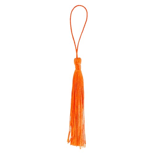 Image of Mandala Crafts Small Orange Bookmark Tassels - 100 Bulk Silky Mini Craft Tassels with Loops for Bookmarks, Jewelry Making, Graduation Decorations, and Keychains