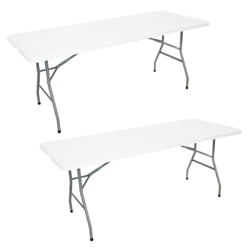 Oxeo Lot de 2 Tables Pliantes Jardin - 180cm - Portable avec Poignée - Table Camping Pique Nique 8...