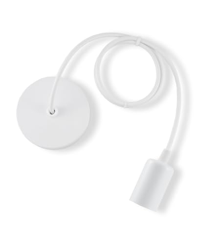 Vecys E27 Blanco Portalámparas de Metal Accesorios de Lluminación con Cable Ajustable 100 cm para Luz Lámpara,Tienda de Techo para Bar, Cafetería, Hogar, Hotel(1PCS)