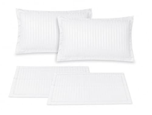 Image of Cotton Solid Striped Pillow Covers | Ultrasoft Breathable Envelope Closure| Pack of 2 Pillow Covers Standard Size (27 x 17 Inches) (White)