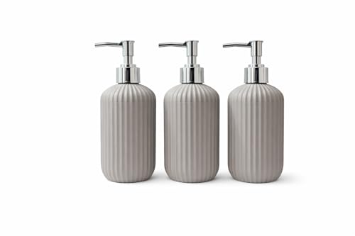 Image of LAGET 300ml Soap Dispenser for Wash Basin - Plane Ribbed Design | Kitchen and Bathroom Accessories Items | Refillable Handwash Dispenser Bottle- Set of 3 (Grey)