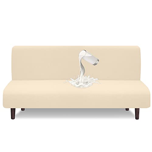 Granbest Housse de futon imperméable sans accoudoirs, protection haute élasticité pour canapé-lit pliant avec housse antidérapante sans accoudoirs (Beige)
