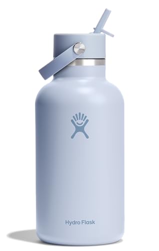 Image of Hydro Flask Water Bottle - Insulated Stainless Steel - Wide Mouth Flex Straw Lid, Non Spill, Leakproof and Refillable in 64 Oz Surf Blue