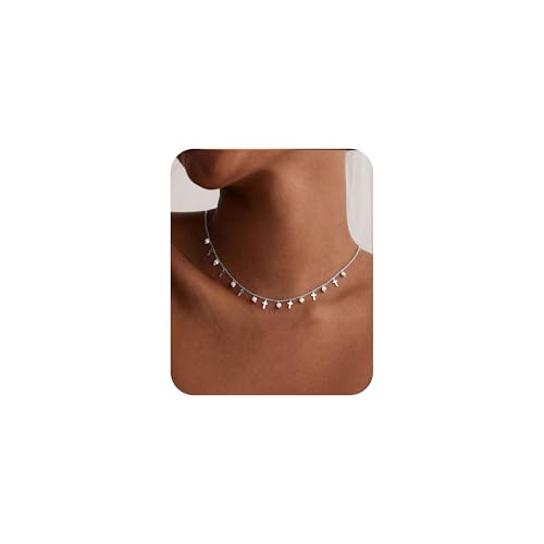 Gold Cross Charm Choker Necklace For Women Pearl Silver Chain Dainty Trendy Small Pendant Necklaces Non Tarnish Gemstone 18K Jewelry - Main Image
