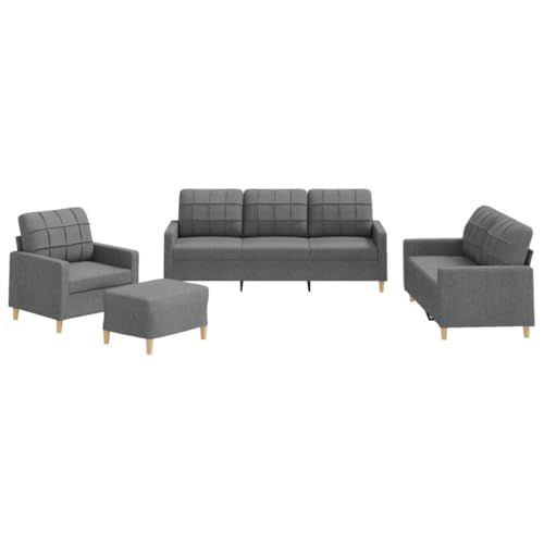 vidaXL Sofagarnitur 4-TLG., Sessel Couch mit Kissen Fußhocker, Sofa Wohnzimmersofa mit Armlehnen, Couchgarnitur Designsofa Sitzmöbel Polstermöbel, Dunkelgrau Stoff