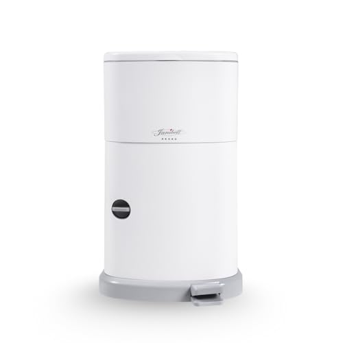 Janibell Akord 330 Adult Diaper Pail System – Holds Up to 35 Adult Diapers per Load, 560 Diapers per Refill Roll, 11-Gallon Hands-Free Step-On Trash Can, Odor-Locking Double Seal, White Resin