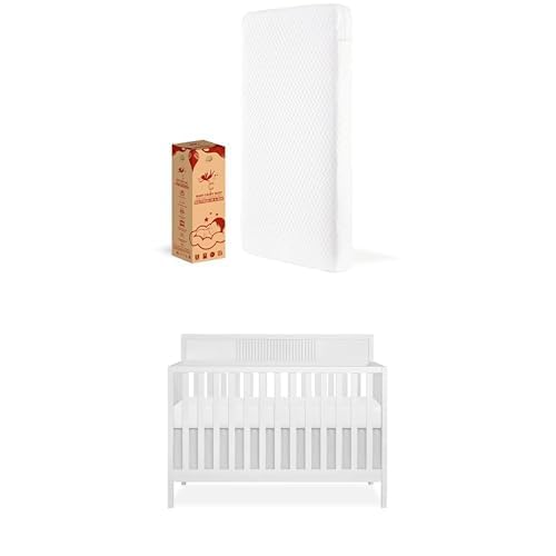 Bundle of Dream On Me Ivy 5-in-1 Convertible Crib &amp; Honeycomb Orthopedic Full Size Crib Mattress | Greenguard Gold Certified, Adjustable Height, Firm Fiber Support, Waterproof Cover