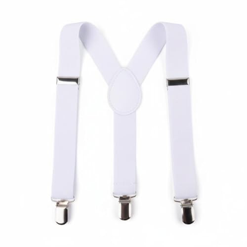 White Adjustable Y-Back Elastic Suspenders by SelHeng
