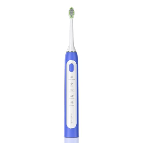 Cepillo de Dientes Sónico con 4 Cabezales y 4 Modos, 5 h para 100 Días de Uso, Cepillo de Dientes Eléctrico Recargable, Azul oscuro