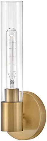 Lark Shea 85400LCB Single Bath Vanity Light, Cylindrical Clear Glass Sconce, Mount Up or Down, Lacquered Brass