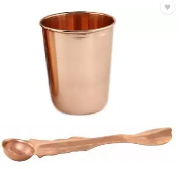 Exclusive Global Lovely Copper Glass & Panch Patra Spoon Religious Gift Health Yoga Gym Puja Havan