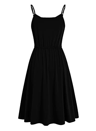 Women's Casual Summer Dress Beach Sleeveless Spaghetti Strap Adjustable Waist A Line Sun Dresses with Pockets 8264