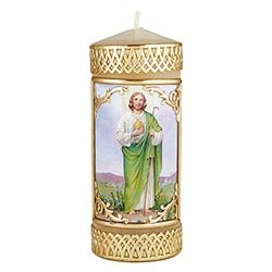 CB Church Supply Candle - Will and Baumer - Hand-Decorated Family Prayer Paraffin Devotional Candle with Decal, 4.75-Inch, Saint Jude