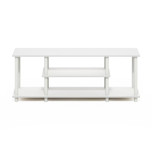 Image of Furinno Turn-N-Tube 3-Tier Toolless Assembly TV Stand, White | for TV up to 50 Inch, Open Frame Rectangular Entertainment Center with Storage Shelf, TV Console, for Living Room, Bedroom
