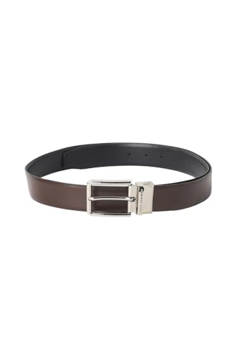 Louis Philippe Men 100% Italian Leather Brush Gun Metal Buckle Formal Reversible Belt