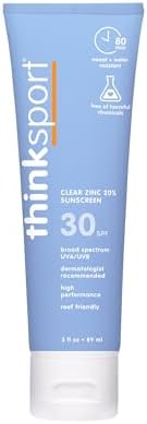 Thinksport Mineral Sunscreen, SPF 30 Clear Zinc Oxide Sunscreen, 3 Fl Oz, Water Resistant Reef Safe Sunscreen, Vegan Broad Spectrum body & face sunscreen sun lotion