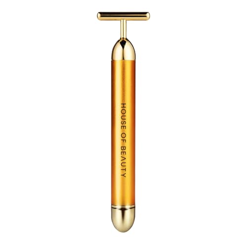 HOUSE OF BEAUTY T Shape Brass Head Bar Face Massager With 24k Battery Powered, 6000 Micro Vibration Facial Massage for Exercise Muscles, Skincare – (Golden)