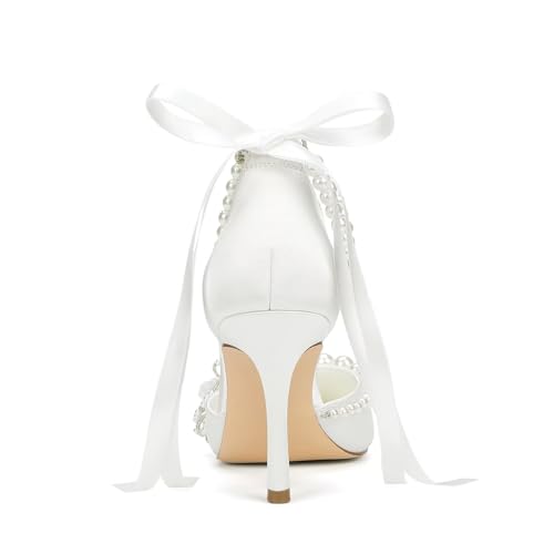 Pearl Heels Wedding Shoes for Bride High Heel Bridal Shoes Closed Toe Wedding Heels 5