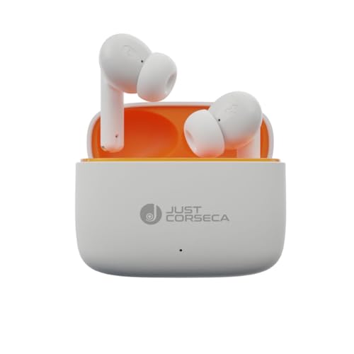 Image of JUST CORSECA Soundwave Earbuds with Type C Charging | ANC & ENC Model | Low Latency Bluetooth 5.3 | IPX4 Water Resistance | Smooth Touch Controls (White)