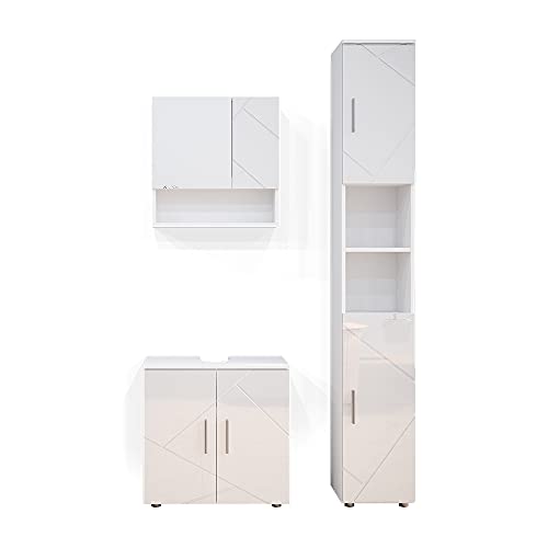 Vicco set mobili bagno Irma, Bianco lucido, 3 parti, con colonna
