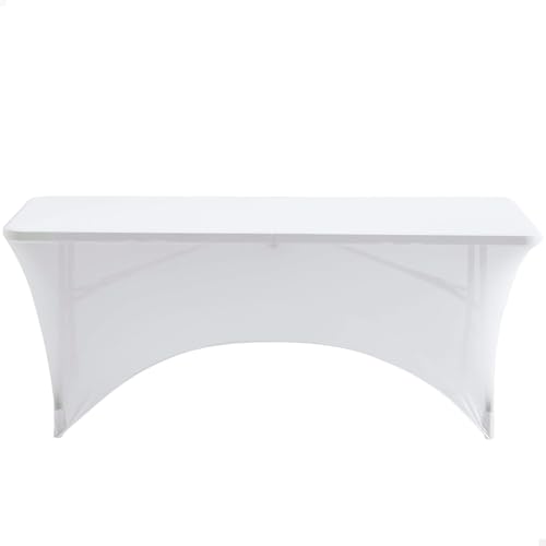 Aktive 61547 - Funda mesa jardín impermeable blanca, Protector mesa elástico 180x76x76cm, Funda mueble jardín resistente con sujeción de refuerzo, Funda muebles exterior