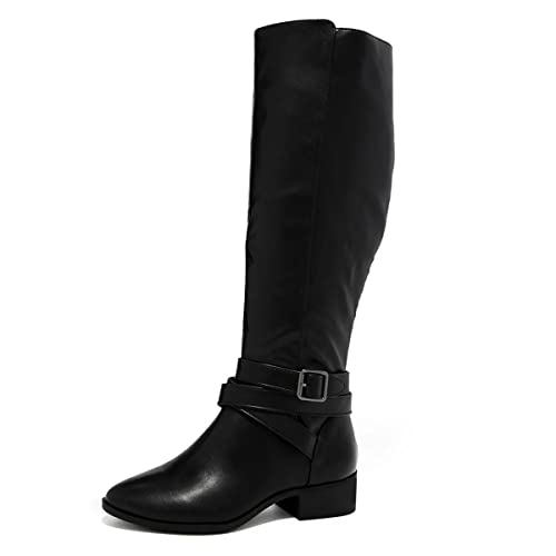 YDN Women Round Toe Knee High Boots Block Low Heel Wide Calf Boots Casual Fall Winter Shoes Size 4-15 US