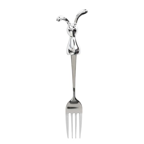 Hasen-Besteckset für Gabel Löffel Edelstahl mit Hasengriffen für Ostermahlzeiten Essen, süßes Reisebesteck für Babys (B, One Size)