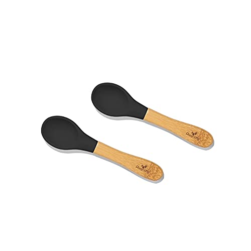 Image of Avanchy Baby Spoons Bamboo and Silicone Set, Self Feeding Food Utensils, 4 Months Baby Led Weaning, 2 Pack