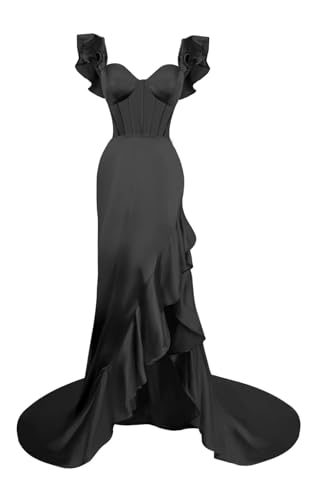 Ruffle Satin Prom Dresses Corset Bridesmaid Formal Evening Party Gowns Dress