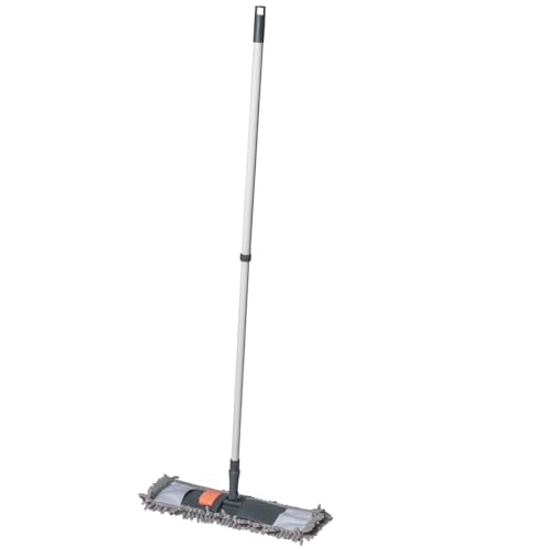 Primeway® Chenille Microfibre Flat Mop | All Floor Surfaces Cleaning | Wet & Dry Use | 360° Rotating Mop Head 43x14cm | Long Extendable Telescopic Iron Handle | 72~120cm | Grey