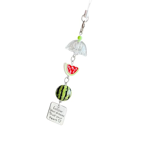 彼女のカップルのためのエレガントなスイカのビーズキーチェーン樹脂テクスチャーハンドバッグのためのユニークなキーリングメロン型アクセサリー