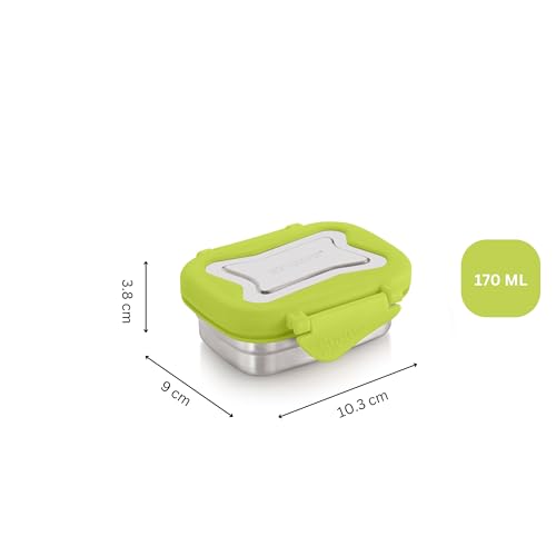 Image of STEELLOCK Smart Stainless Steel Tiffin Lunch Box for Kids and Adults | Airtight & Leakproof | Rectangle Tiffin Box for School & Office with Steel Lid | Green 170ml - 2pc