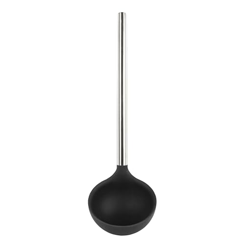 Tovolo Silicone Ladle With Stainless Steel Handle Deep Soup Ladle for Cooking Canning Serving Soup Punch Stew Sauce, Large Kitchen Utensil Spoon Dishwasher Safe BPA Free Silicone Black