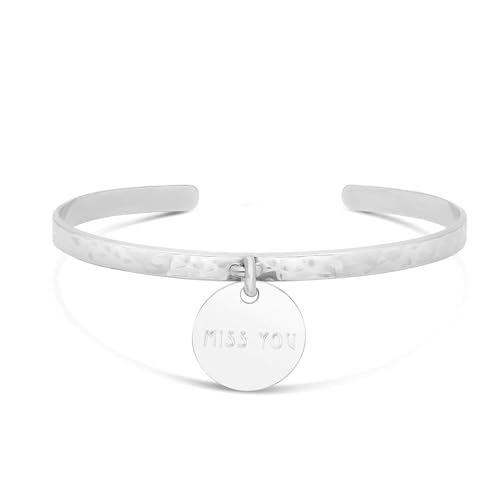 Bracelet jonc martelé en argent massif avec sa médaille gravée de 12 mm
