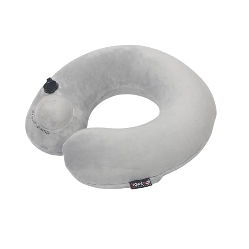 Travelmall Suiza - Almohada inflable para el cuello con bomba patentada 3D, edición gris para avión, tren y coche