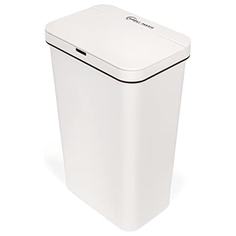 SIMPLI-MAGIC 79502 13 Gallon Touchless Sensor Trash Can, Rectangle Garbage Bin, Perfect for Home, Kitchen, Office, White Cover