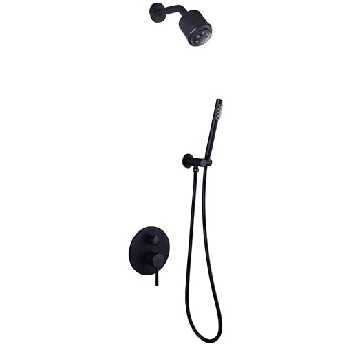 Système de Douche Noir Mat avec Kit de Douche à Effet Pluie Encastrable et Douchette